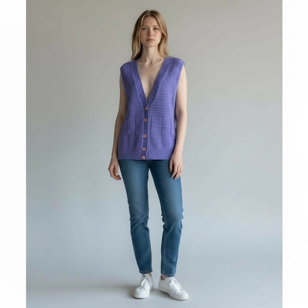 1980s Lavender Button-Down Sweater Vest